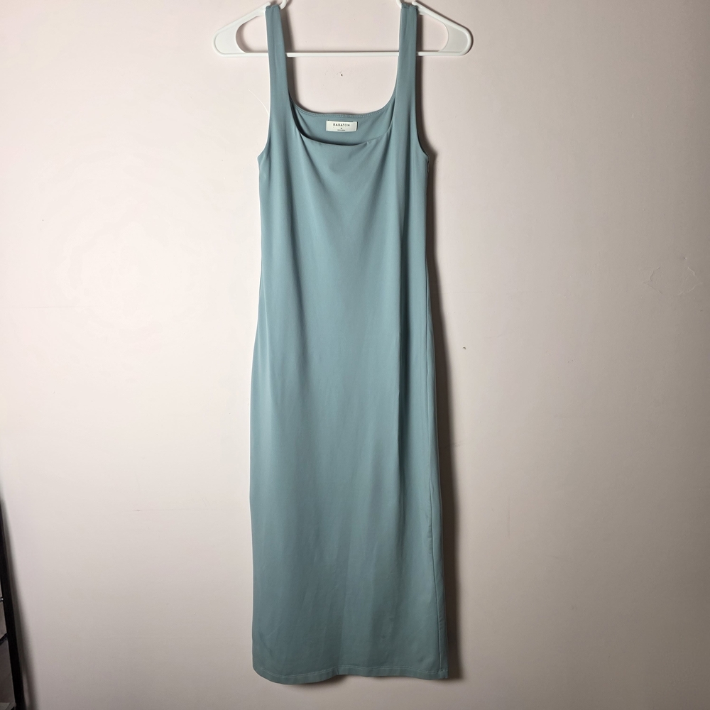 Aritzia Babaton Contour Smoothing Bodycon Midi Dress Blue Teal Square Neck Med